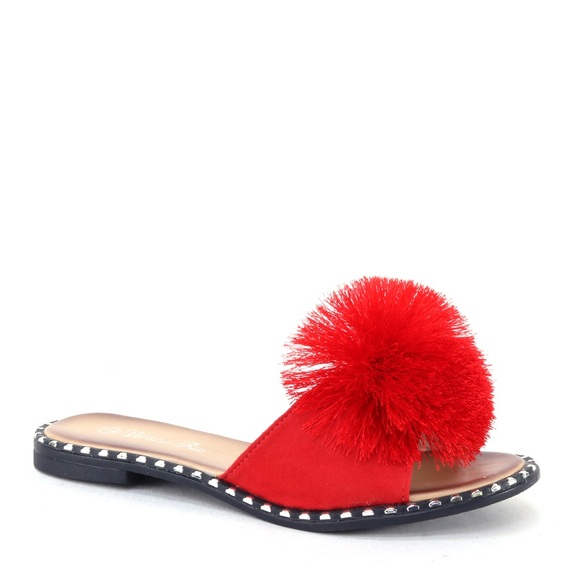 Back In Stock! Verano Rio Red PomPon Mule Padded Slide Sandals - Picture 9 of 9